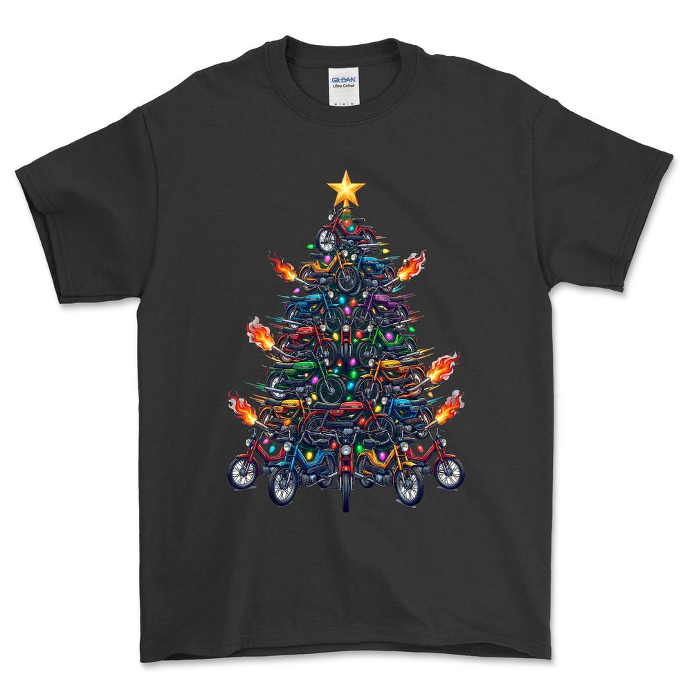 Puch Juletræ Christmas Tree - Unisex T-Shirt-Beklædning-Puch-Sort-S-Forside-Garage Culture Shop- garage - man cave - merchandise