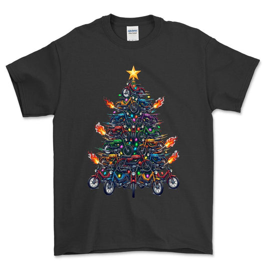 Puch Juletræ Christmas Tree - Unisex T-Shirt-Beklædning-Puch-Sort-S-Forside-Garage Culture Shop- garage - man cave - merchandise
