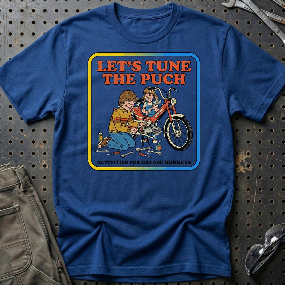 Puch Let’s Tune the Puch Funny Vintage Mechanic T-Shirt-Beklædning-Puch-Blå Royal-S-Garage Culture Shop- garage - man cave - merchandise