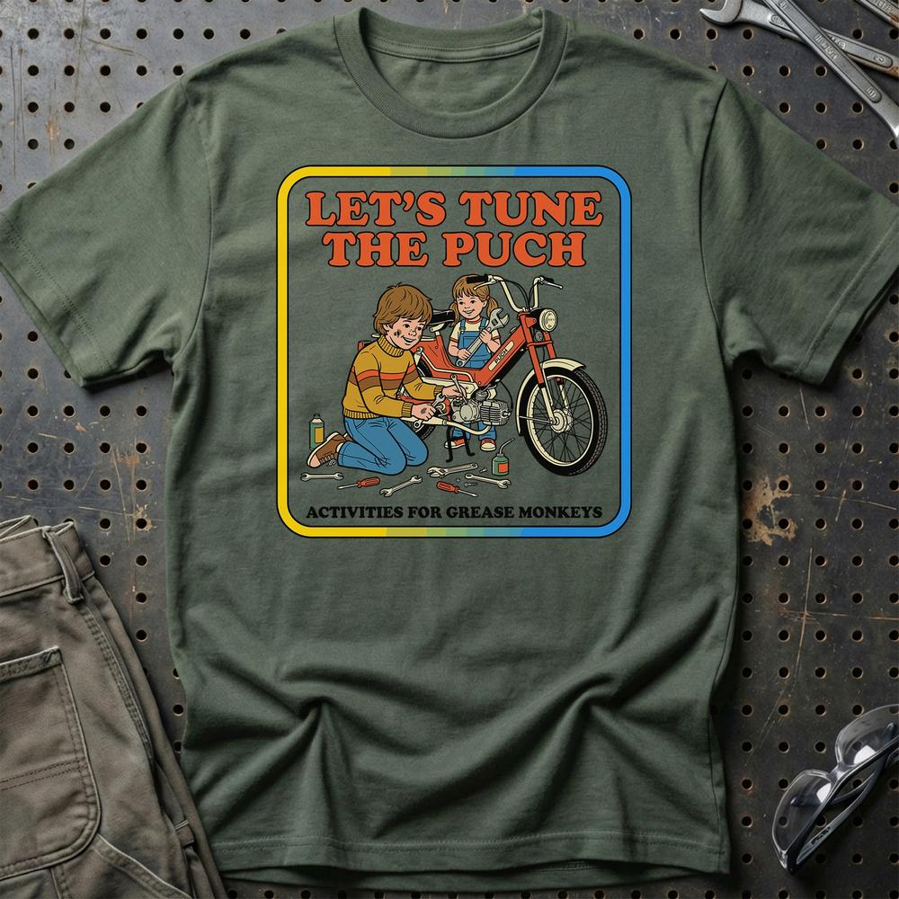 Puch Let’s Tune the Puch Funny Vintage Mechanic T-Shirt-Beklædning-Puch-Grøn Militær-S-Garage Culture Shop- garage - man cave - merchandise