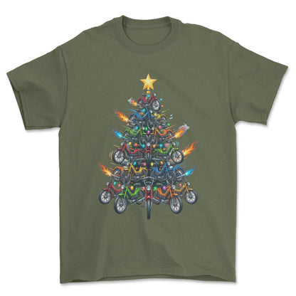 Puch Maxi Juletræ Christmas Tree - Unisex T-Shirt-Beklædning-Puch-Grøn Militær-S-Forside-Garage Culture Shop- garage - man cave - merchandise
