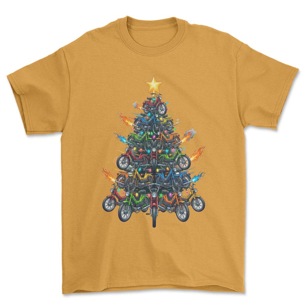Puch Maxi Juletræ Christmas Tree - Unisex T-Shirt-Beklædning-Puch-Guld-S-Forside-Garage Culture Shop- garage - man cave - merchandise