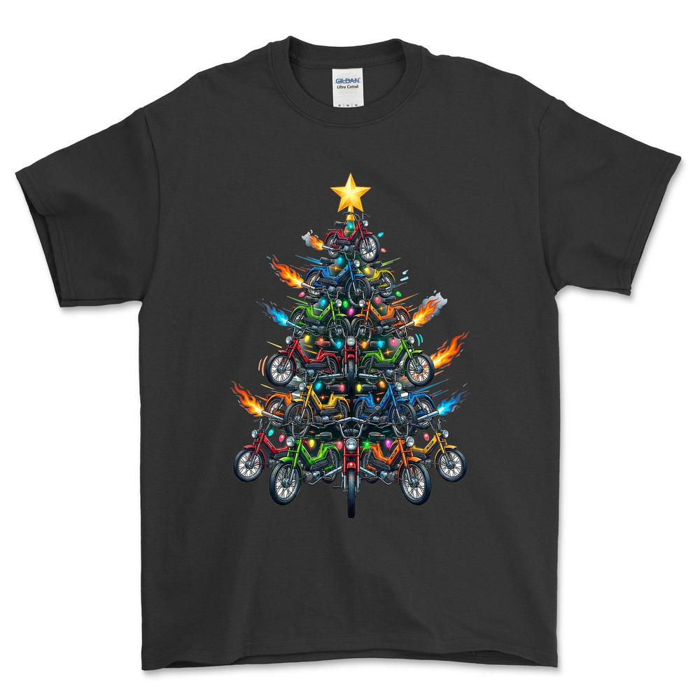Puch Maxi Juletræ Christmas Tree - Unisex T-Shirt-Beklædning-Puch-Sort-S-Forside-Garage Culture Shop- garage - man cave - merchandise