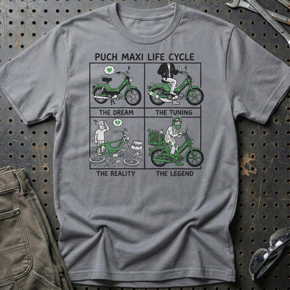 Puch Maxi Life Cycle - Unisex T-Shirt , Bomuld-Beklædning-Puch-Grå Sport-S-Garage Culture Shop- garage - man cave - merchandise