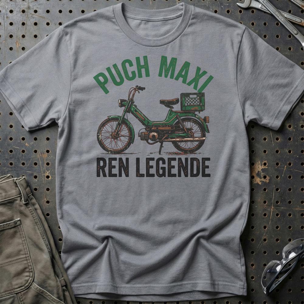 Puch Maxi Ren Legende - Unisex T-Shirt , Bomuld-Beklædning-Puch-Grå Sport-S-Garage Culture Shop- garage - man cave - merchandise