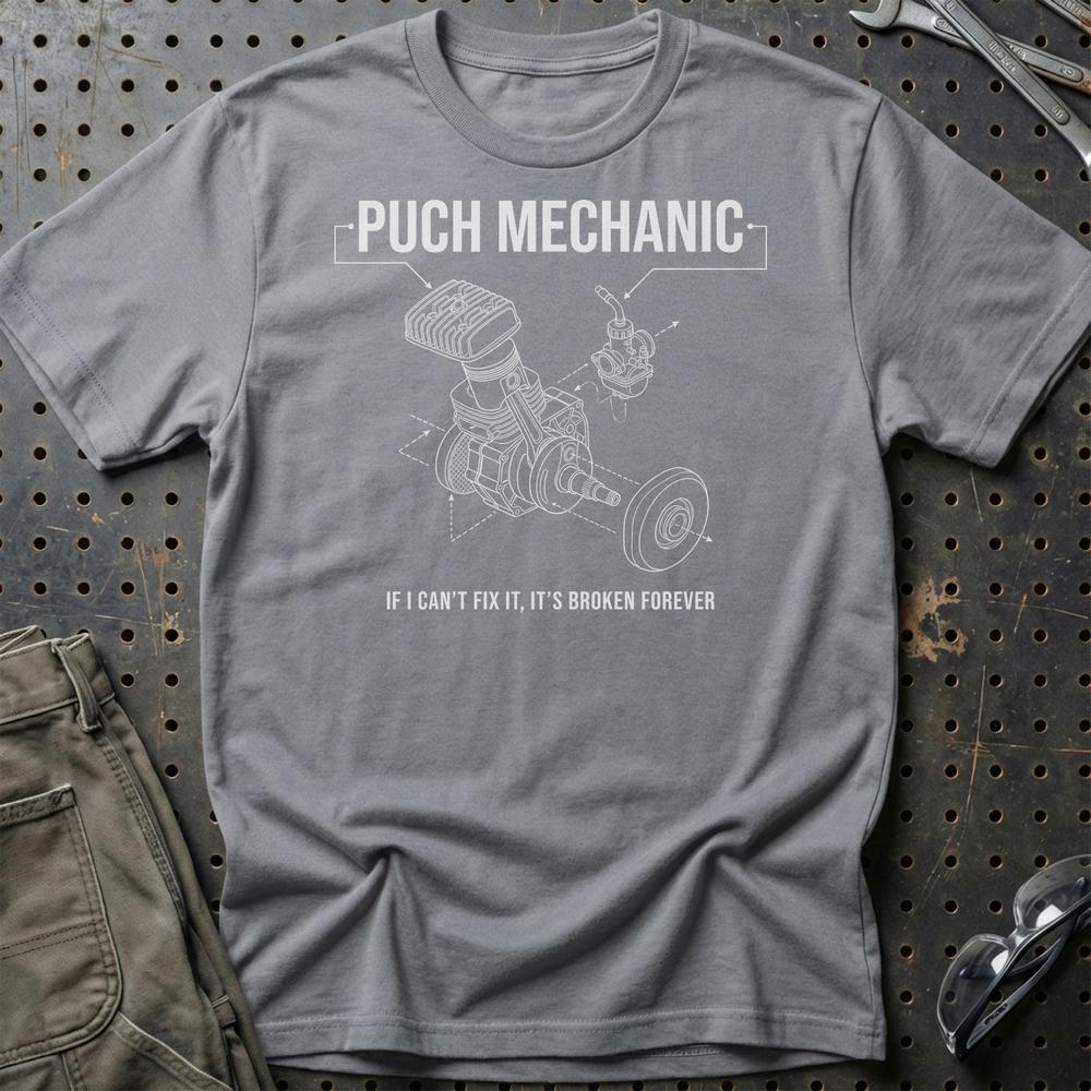 Puch Mechanic T-Shirt-Beklædning-Puch-Grå Sport-S-Garage Culture Shop- garage - man cave - merchandise