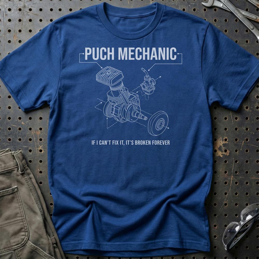 Puch Mechanic T-Shirt-Beklædning-Puch-Blå Royal-S-Garage Culture Shop- garage - man cave - merchandise
