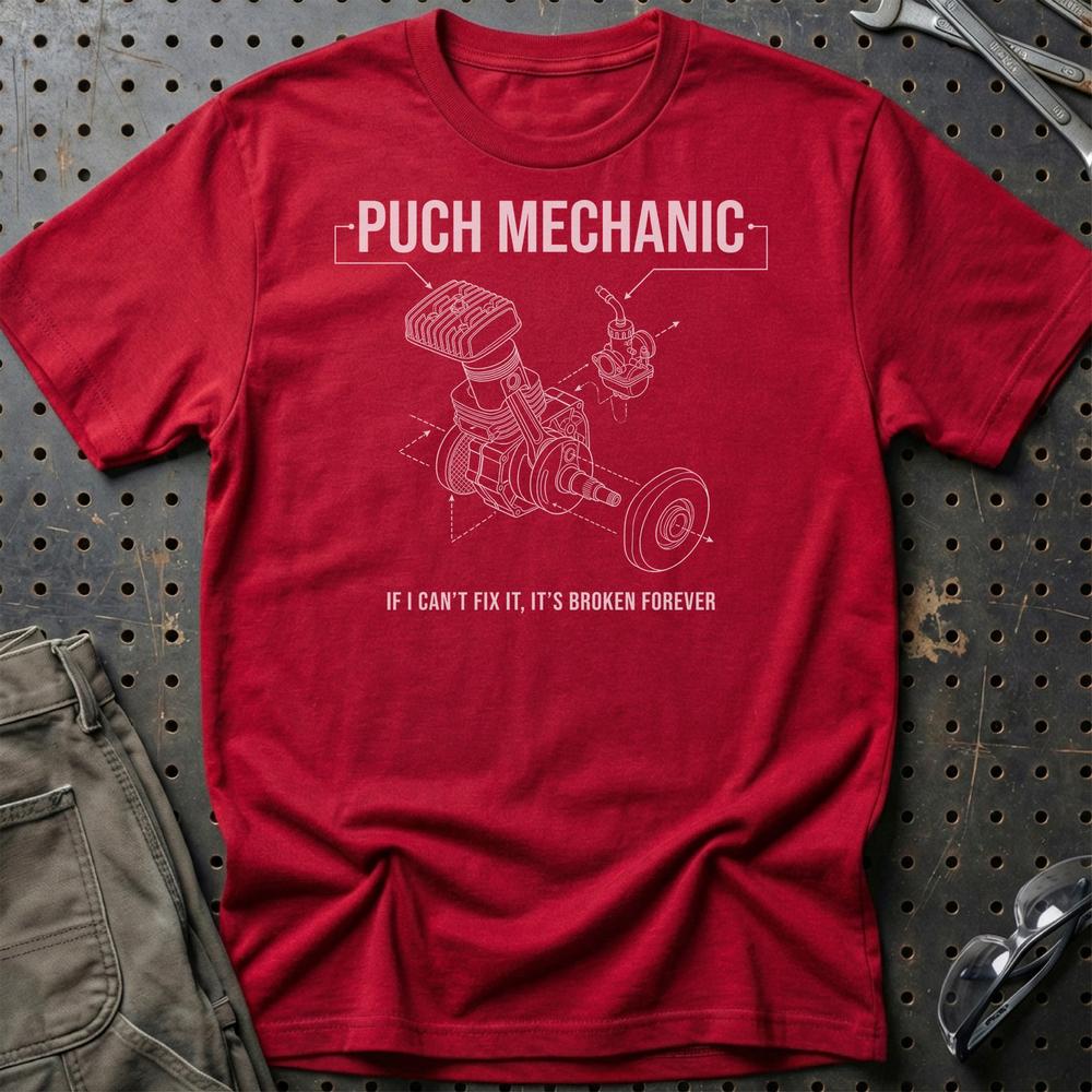Puch Mechanic T-Shirt-Beklædning-Puch-Rød-S-Garage Culture Shop- garage - man cave - merchandise
