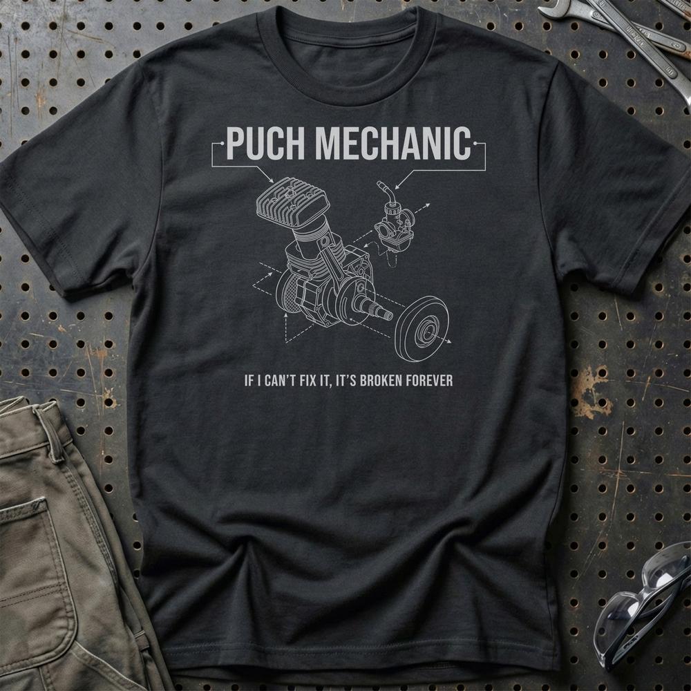 Puch Mechanic T-Shirt-Beklædning-Puch-Sort-S-Garage Culture Shop- garage - man cave - merchandise