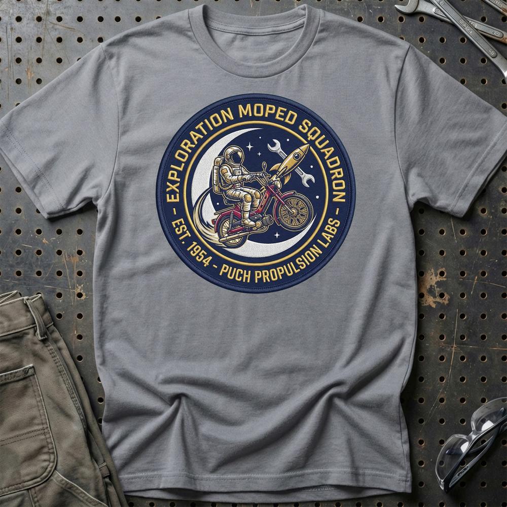 Puch Nasa Exploration Moped Squadron Astronaut T-Shirt-Beklædning-Puch-Grå Sport-S-Garage Culture Shop- garage - man cave - merchandise