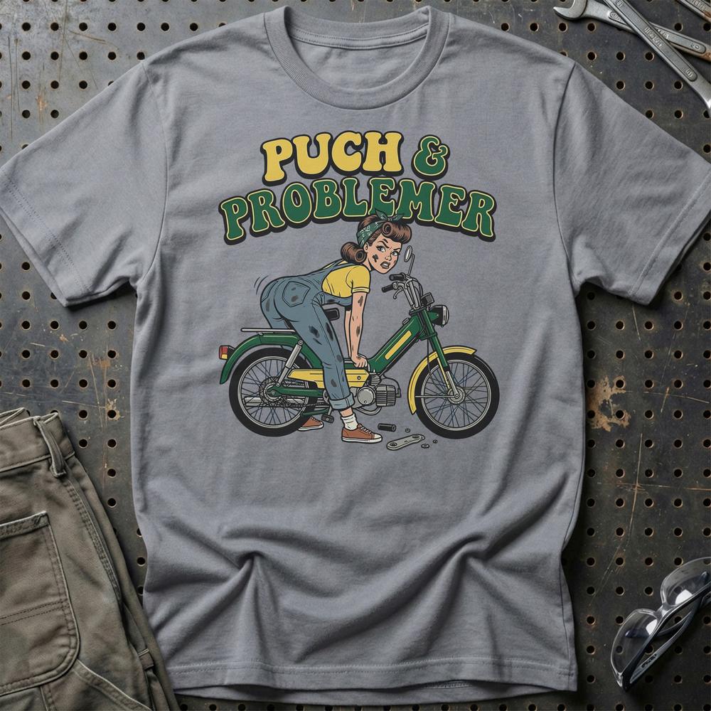 Puch & Problemer - Unisex T-Shirt , Bomuld-Beklædning-Puch-Grå Sport-S-Garage Culture Shop- garage - man cave - merchandise