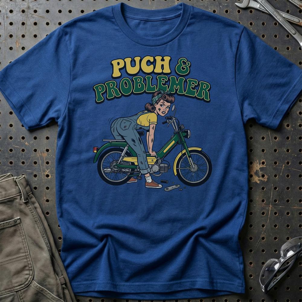 Puch & Problemer - Unisex T-Shirt , Bomuld-Beklædning-Puch-Blå Royal-S-Garage Culture Shop- garage - man cave - merchandise