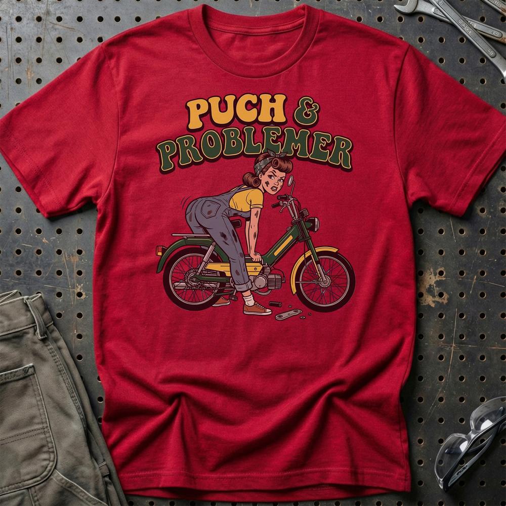 Puch & Problemer - Unisex T-Shirt , Bomuld-Beklædning-Puch-Rød-S-Garage Culture Shop- garage - man cave - merchandise