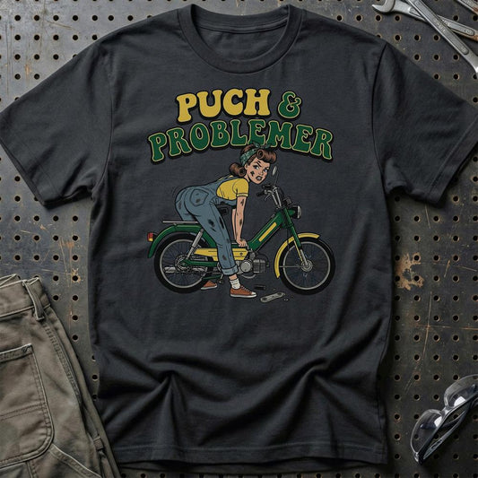 Puch & Problemer - Unisex T-Shirt , Bomuld-Beklædning-Puch-Sort-S-Garage Culture Shop- garage - man cave - merchandise
