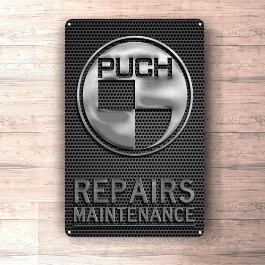 Puch Repairs Maintenance Skilte, Musemåtte, Dørmåtte , Plakat-Skilte-Puch-Garage Culture Shop- garage - man cave - merchandise