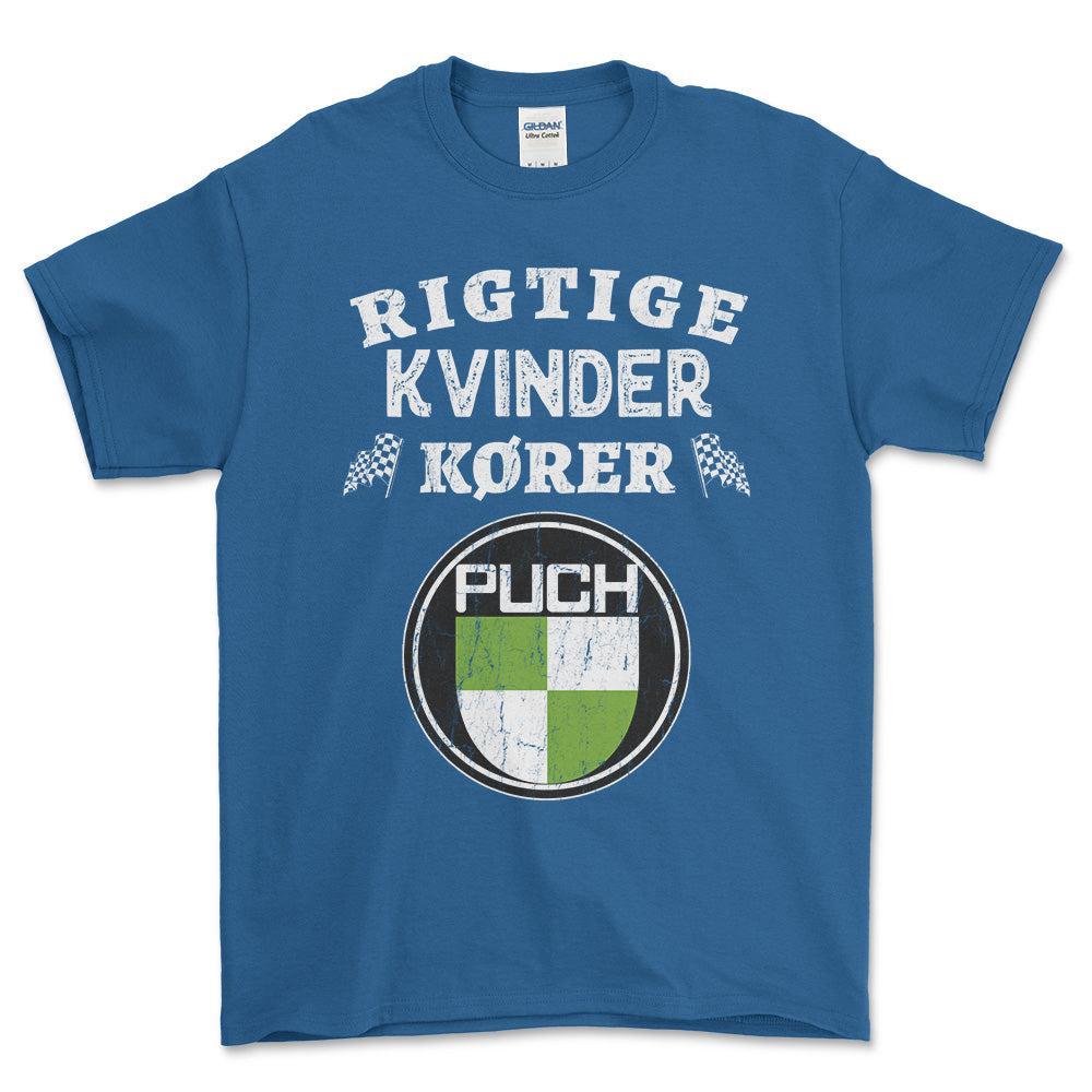 Puch Rigtige Kvinder Kører - Unisex T-Shirt , Bomuld-Beklædning-Puch-Blå Royal-S-Forside-Garage Culture Shop- garage - man cave - merchandise