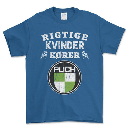 Puch Rigtige Kvinder Kører - Unisex T-Shirt , Bomuld-Beklædning-Puch-Blå Royal-S-Forside-Garage Culture Shop- garage - man cave - merchandise