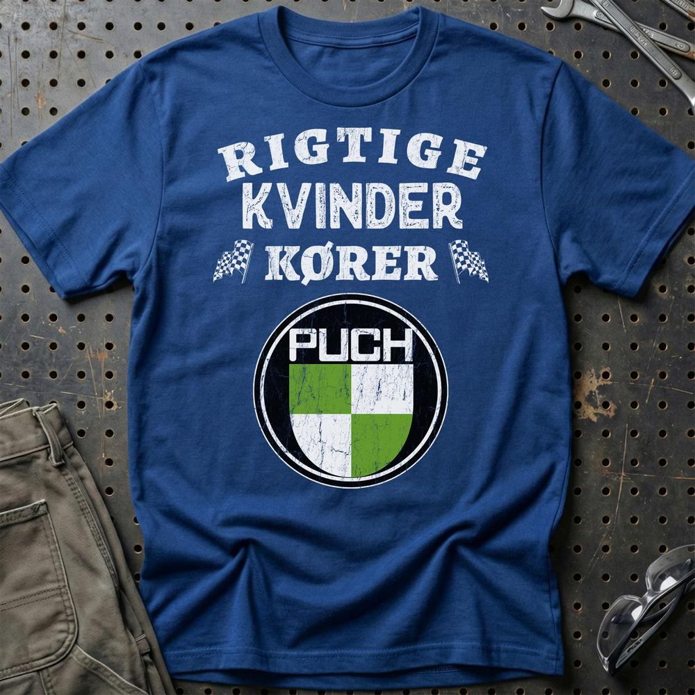Puch Rigtige Kvinder Kører - Unisex T-Shirt , Bomuld-Beklædning-Puch-Blå Royal-S-Garage Culture Shop- garage - man cave - merchandise