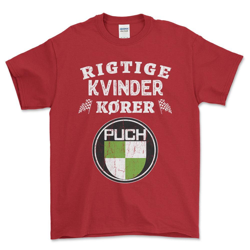 Puch Rigtige Kvinder Kører - Unisex T-Shirt , Bomuld-Beklædning-Puch-Rød-S-Forside-Garage Culture Shop- garage - man cave - merchandise