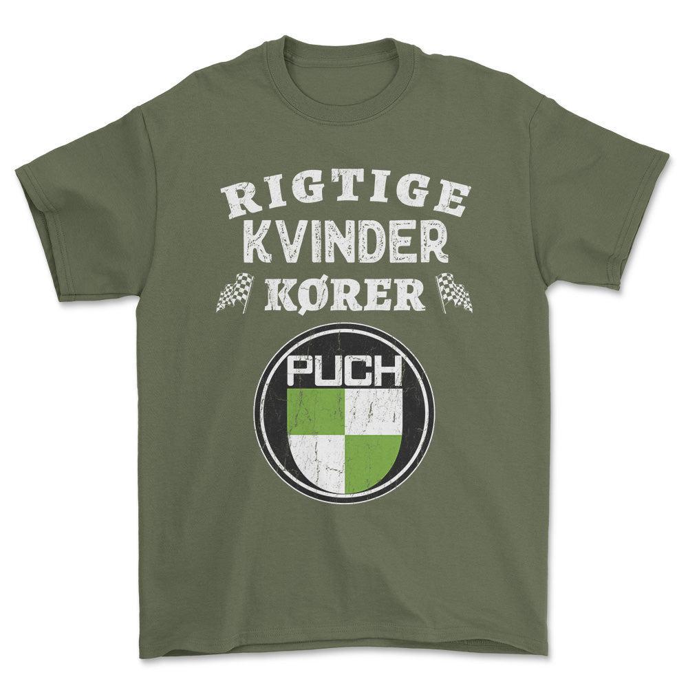 Puch Rigtige Kvinder Kører - Unisex T-Shirt , Bomuld-Beklædning-Puch-Grøn Militær-S-Forside-Garage Culture Shop- garage - man cave - merchandise