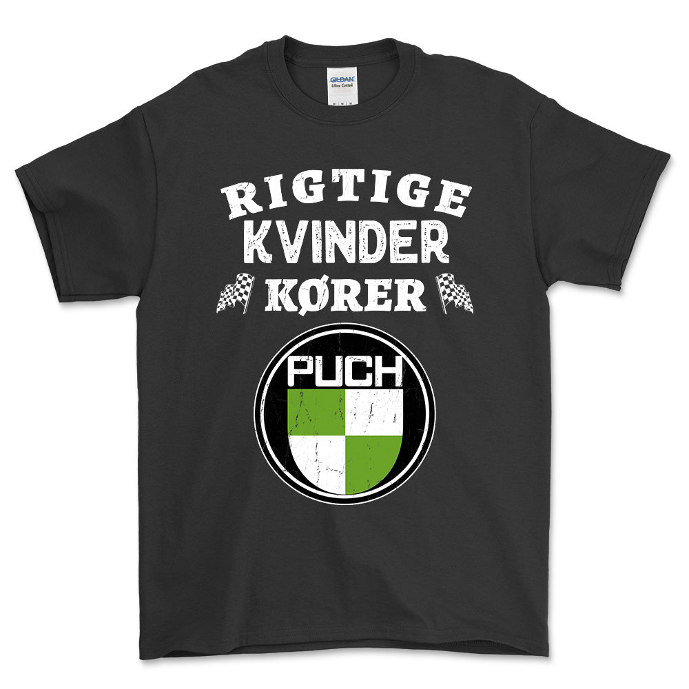 Puch Rigtige Kvinder Kører - Unisex T-Shirt , Bomuld-Beklædning-Puch-Sort-S-Forside-Garage Culture Shop- garage - man cave - merchandise