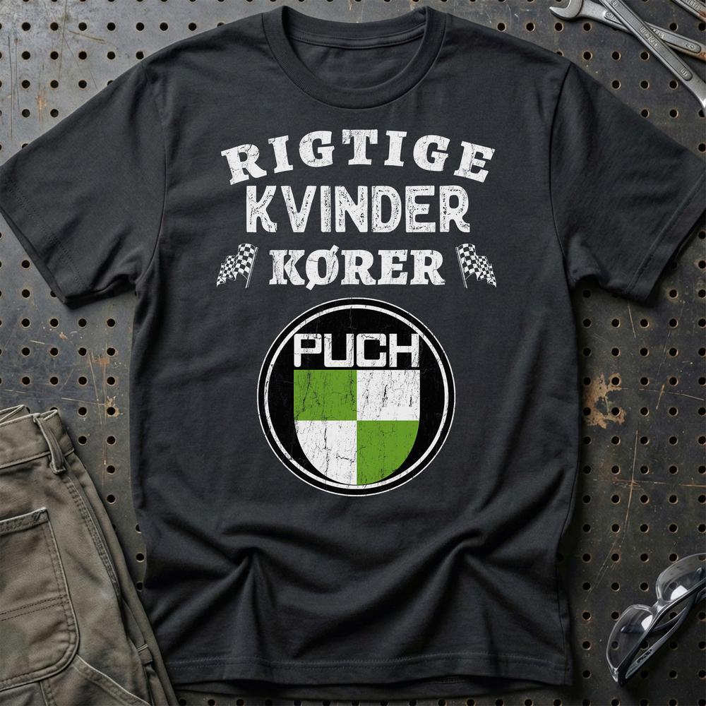 Puch Rigtige Kvinder Kører - Unisex T-Shirt , Bomuld-Beklædning-Puch-Sort-S-Garage Culture Shop- garage - man cave - merchandise