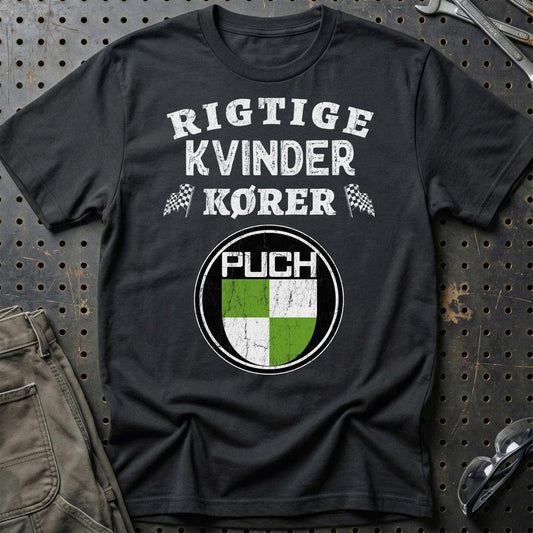 Puch Rigtige Kvinder Kører - Unisex T-Shirt , Bomuld-Beklædning-Puch-Sort-S-Garage Culture Shop- garage - man cave - merchandise