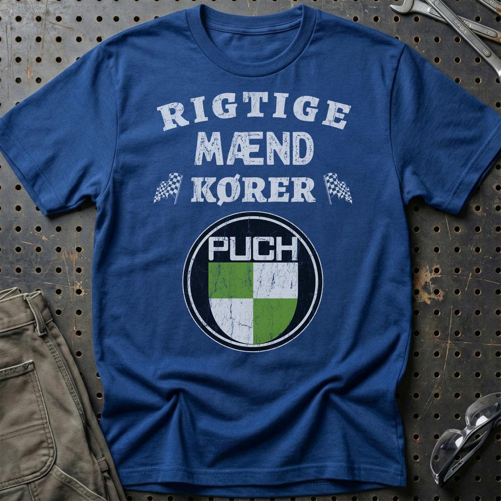Puch Rigtige Mænd Kører - Unisex T-Shirt , Bomuld-Beklædning-Puch-Blå Royal-S-Garage Culture Shop- garage - man cave - merchandise