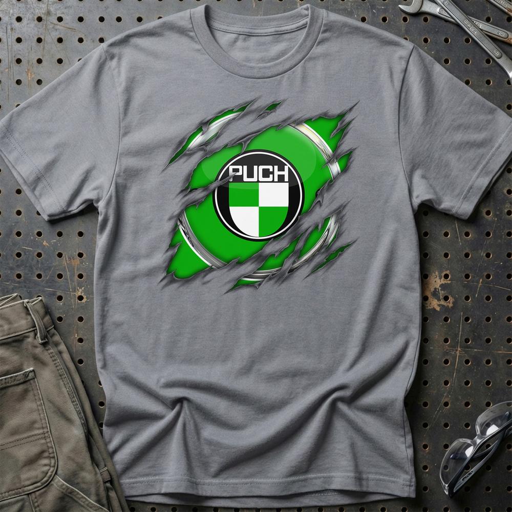 Puch Ripped Unisex T-Shirt , Bomuld-Beklædning-Puch-Grå Sport-S-Garage Culture Shop- garage - man cave - merchandise