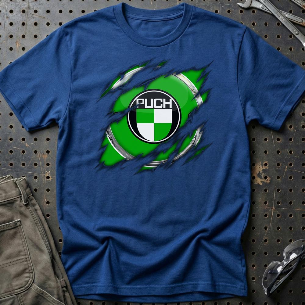 Puch Ripped Unisex T-Shirt , Bomuld-Beklædning-Puch-Blå Royal-S-Garage Culture Shop- garage - man cave - merchandise