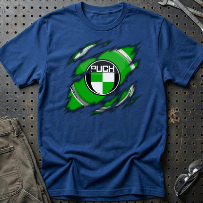 Puch Ripped Unisex T-Shirt , Bomuld-Beklædning-Puch-Blå Royal-S-Garage Culture Shop- garage - man cave - merchandise