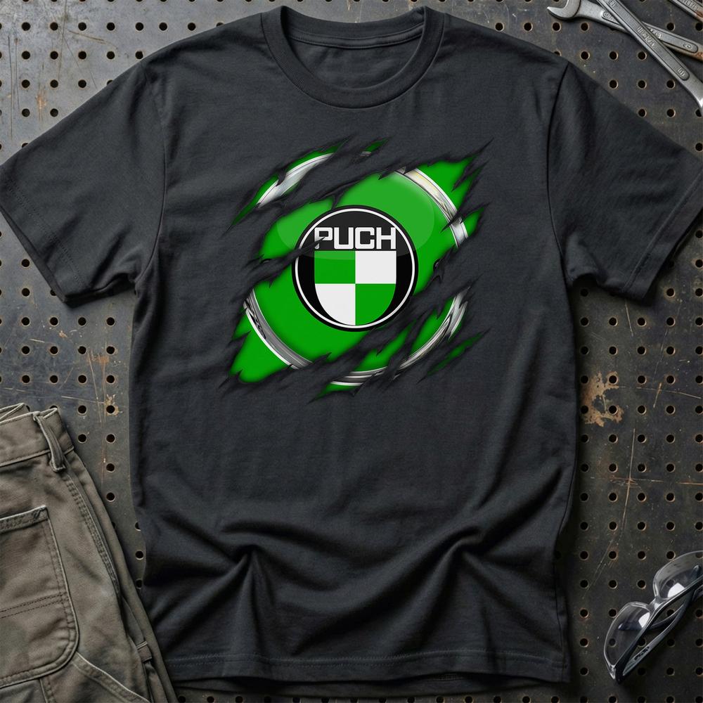 Puch Ripped Unisex T-Shirt , Bomuld-Beklædning-Puch-Sort-S-Garage Culture Shop- garage - man cave - merchandise