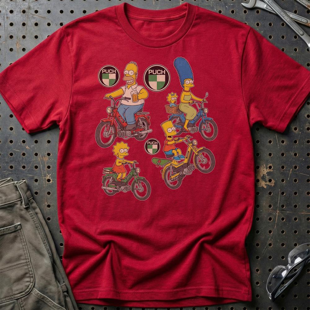 Puch Simpsons T-Shirt-Beklædning-Puch-Rød-S-Garage Culture Shop- garage - man cave - merchandise