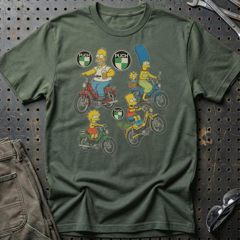 Puch Simpsons T-Shirt-Beklædning-Puch-Grøn Militær-S-Garage Culture Shop- garage - man cave - merchandise