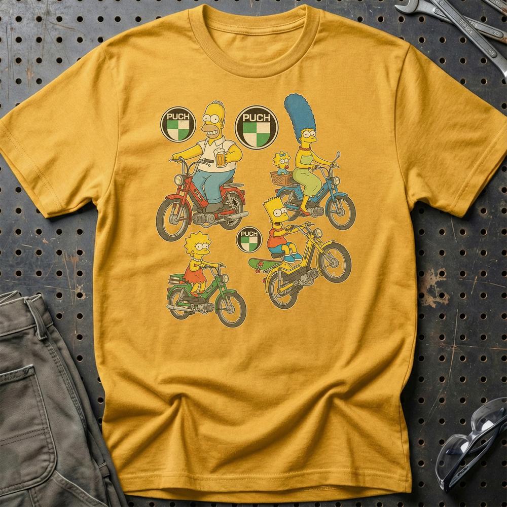 Puch Simpsons T-Shirt-Beklædning-Puch-Guld-S-Garage Culture Shop- garage - man cave - merchandise