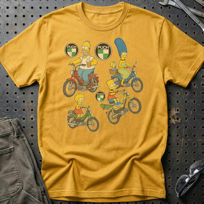 Puch Simpsons - Unisex T-Shirt , Bomuld-Beklædning-Puch-Guld-S-Garage Culture Shop- garage - man cave - merchandise