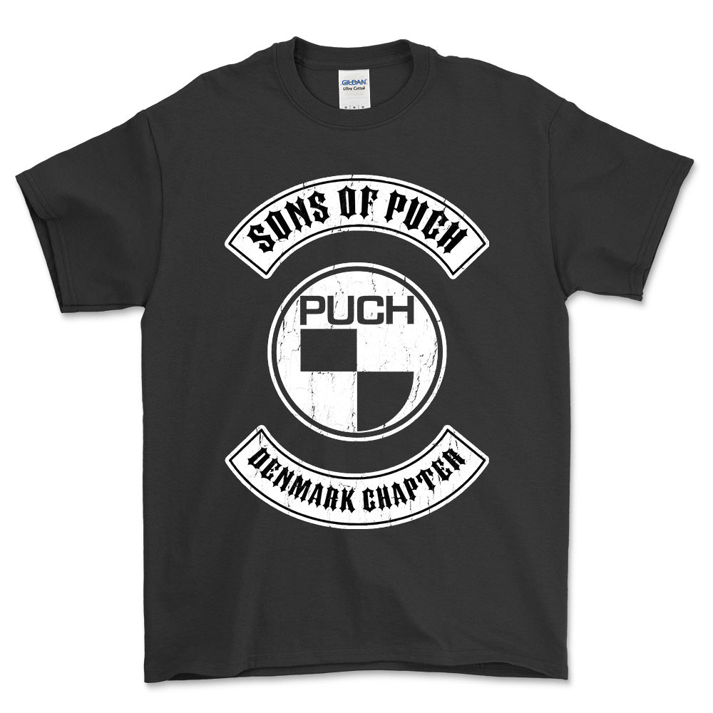Puch - Sons Of Puch Denmark Chapter Unisex T-Shirt , Bomuld-Beklædning-Puch-Sort-S-Garage Culture Shop- garage - man cave - merchandise