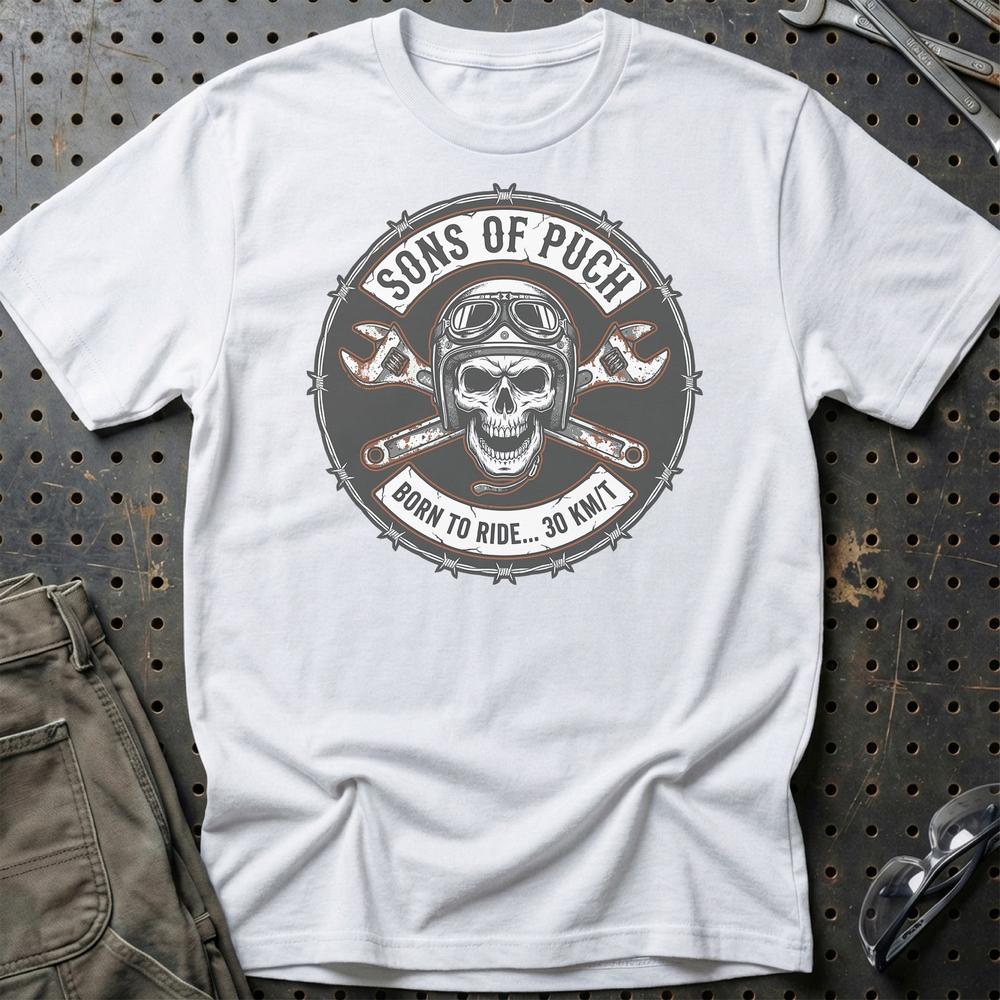 Puch Sons Of Puch - Unisex T-Shirt , Bomuld-Beklædning-Puch-Hvid-S-Garage Culture Shop- garage - man cave - merchandise