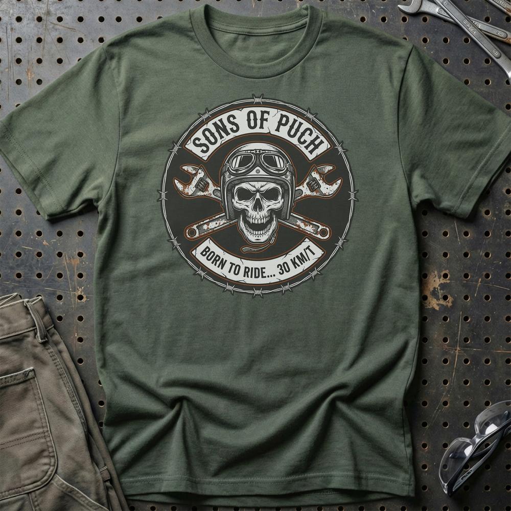 Puch Sons Of Puch - Unisex T-Shirt , Bomuld-Beklædning-Puch-Grøn Militær-S-Garage Culture Shop- garage - man cave - merchandise