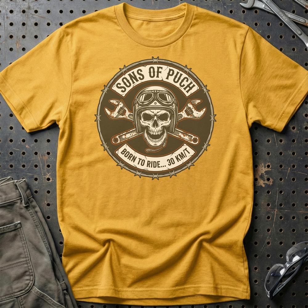 Puch Sons Of Puch - Unisex T-Shirt , Bomuld-Beklædning-Puch-Guld-S-Garage Culture Shop- garage - man cave - merchandise