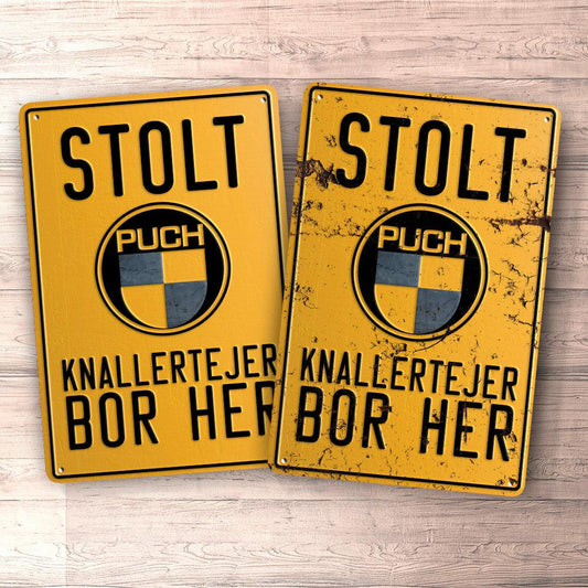 Puch - Stolt Puch Knallertejer Bor Her Skilte, Musemåtte, Dørmåtte-Skilte-Puch-Garage Culture Shop- garage - man cave - merchandise