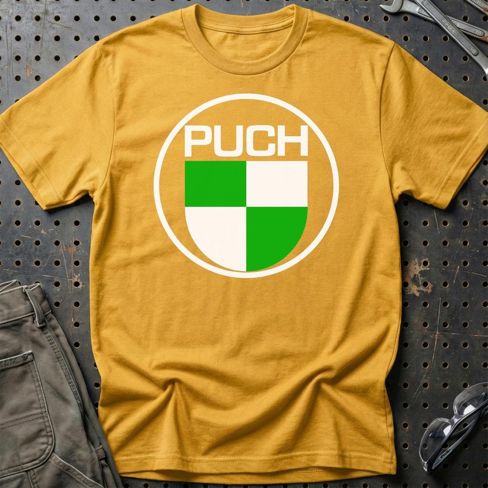 Puch T-Shirt-Beklædning-Puch-Guld-S-Garage Culture Shop- garage - man cave - merchandise