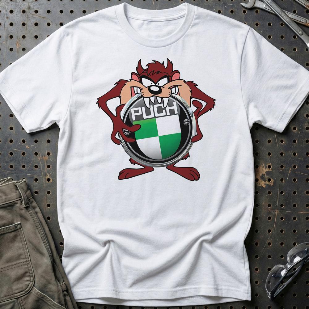 Puch TAZ Unisex T-Shirt , Bomul-Beklædning-Puch-Hvid-S-Garage Culture Shop- garage - man cave - merchandise