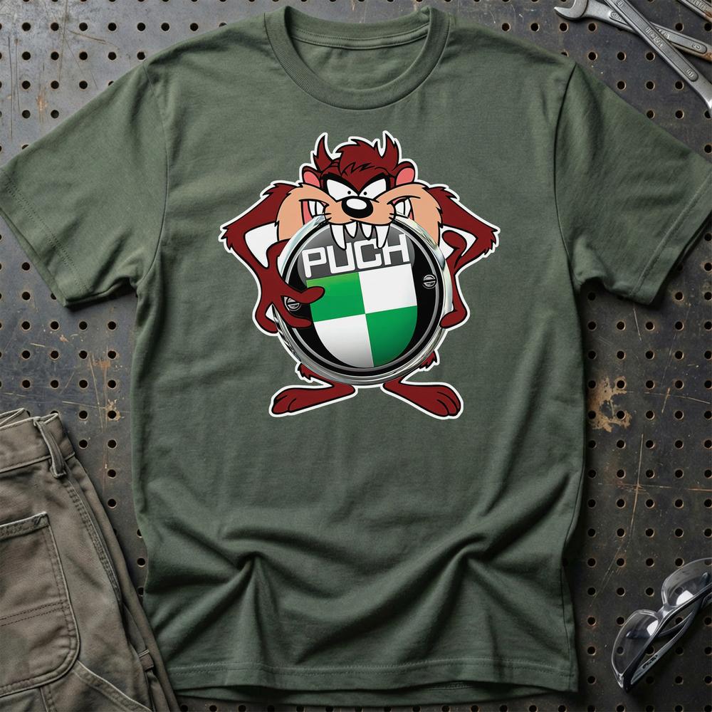 Puch TAZ Unisex T-Shirt , Bomul-Beklædning-Puch-Grøn Militær-S-Garage Culture Shop- garage - man cave - merchandise