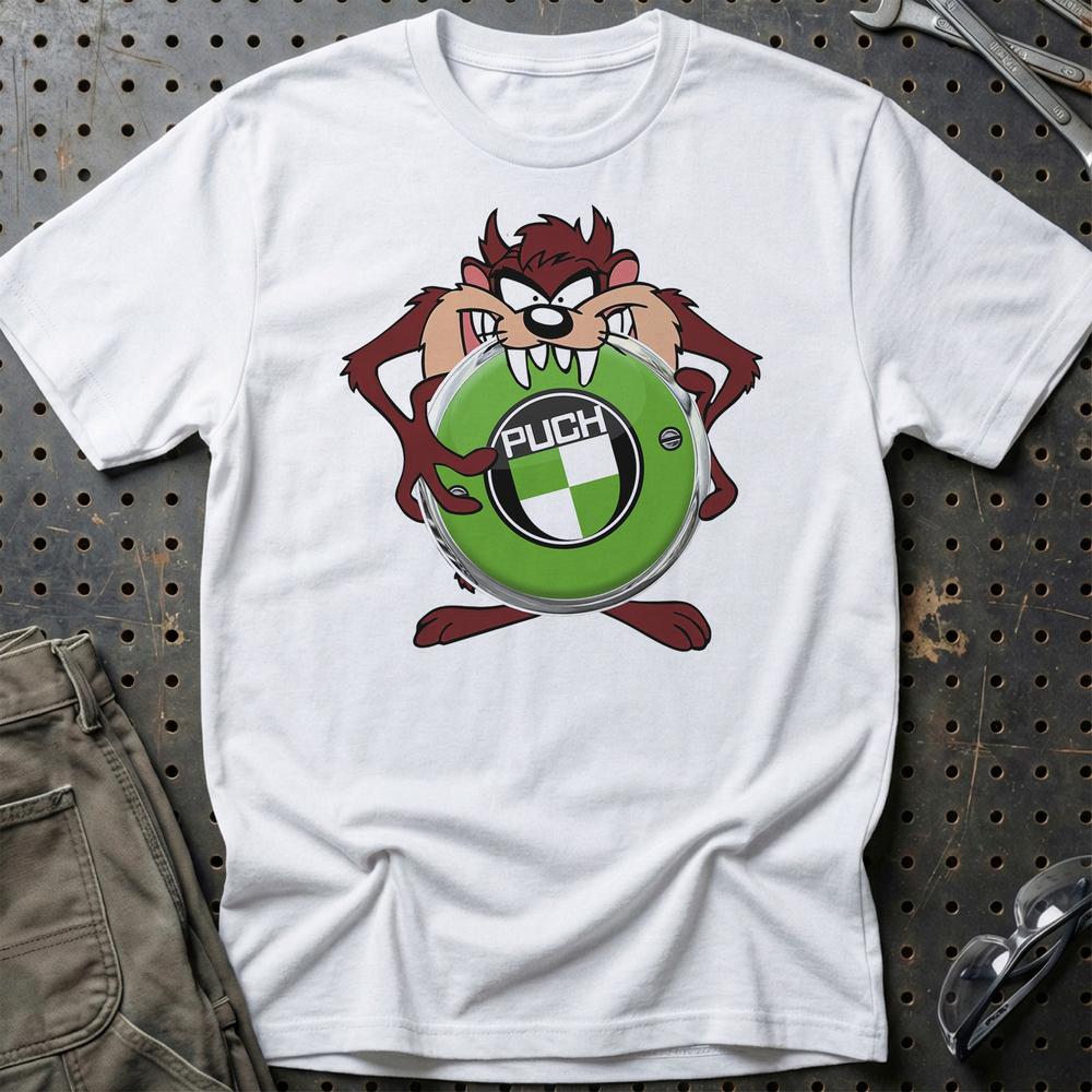 Puch TAZ Unisex T-Shirt , Bomuld-Beklædning-Puch-Hvid-S-Garage Culture Shop- garage - man cave - merchandise