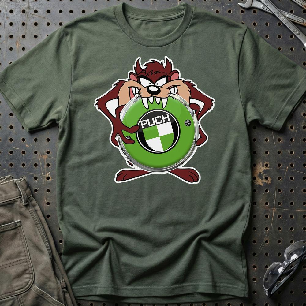 Puch TAZ Unisex T-Shirt , Bomuld-Beklædning-Puch-Grøn Militær-S-Garage Culture Shop- garage - man cave - merchandise