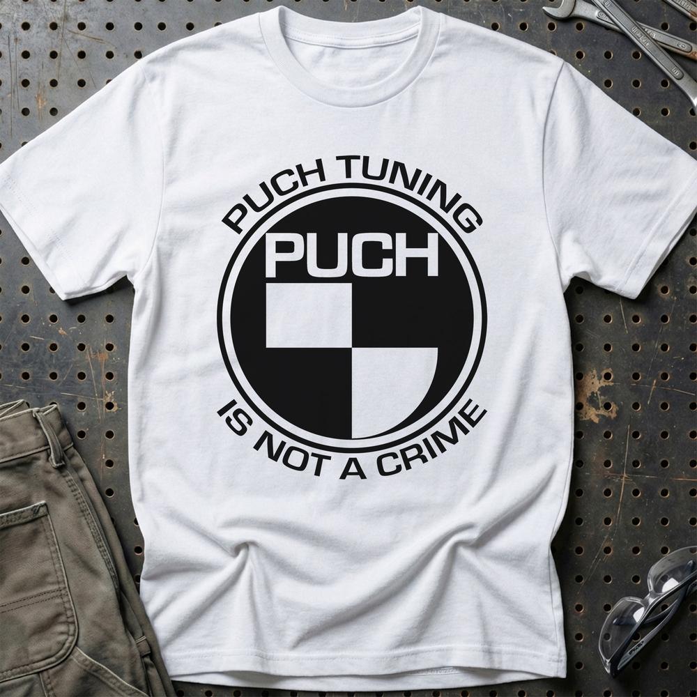 Puch Tuning Is Not A Crime T-Shirt-Beklædning-Puch-Hvid-S-Garage Culture Shop- garage - man cave - merchandise