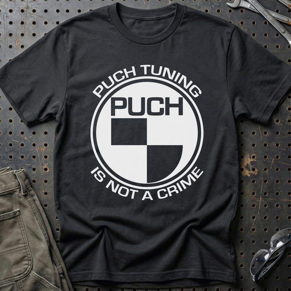Puch Tuning Is Not A Crime T-Shirt-Beklædning-Puch-Sort-S-Garage Culture Shop- garage - man cave - merchandise
