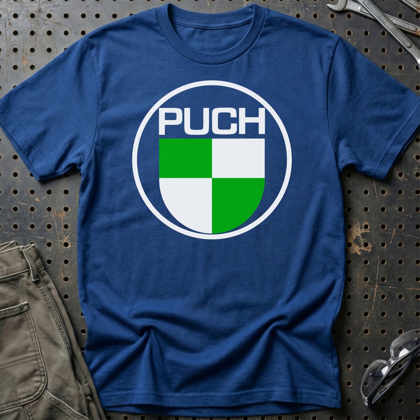 Puch Unisex T-Shirt , Bomuld-Beklædning-Puch-Blå Royal-S-Garage Culture Shop- garage - man cave - merchandise
