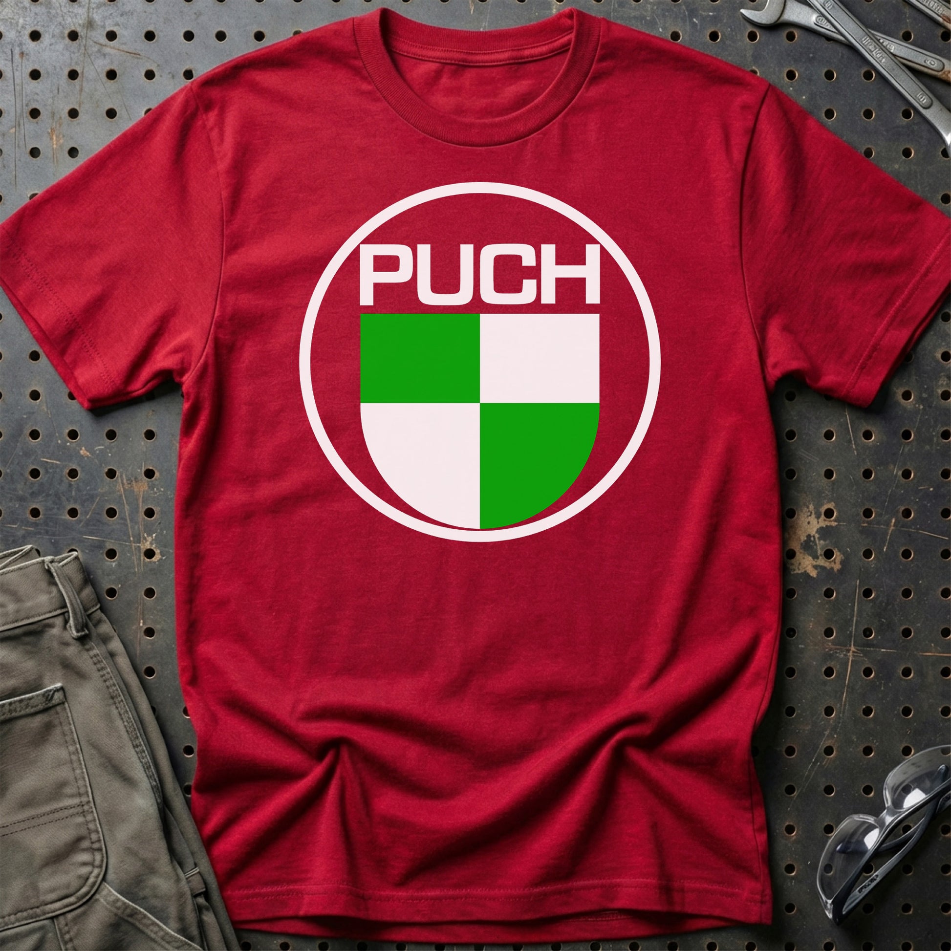 Puch Unisex T-Shirt , Bomuld-Beklædning-Puch-Rød-S-Garage Culture Shop- garage - man cave - merchandise